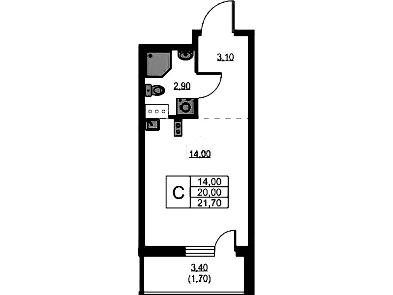Квартира студия 21.8 м², 3/13 эт., ЖК «А101 Лаголово»